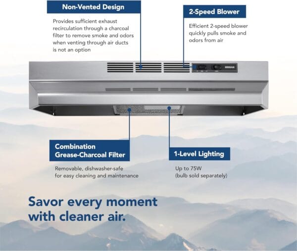 stainless steel ductless under cabinet range hood