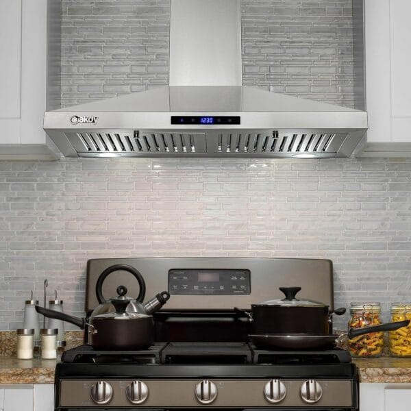 Smart Wall Mount Range Hood, Convertible Ducted/Ductless, Stainless Steel Kitchen Vent