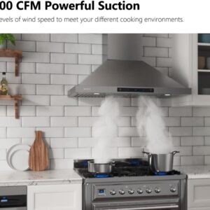 Modern Wall Mount Range Hood 900 CFM, Ducted/Ductless Convertible, Stainless Steel Kitchen